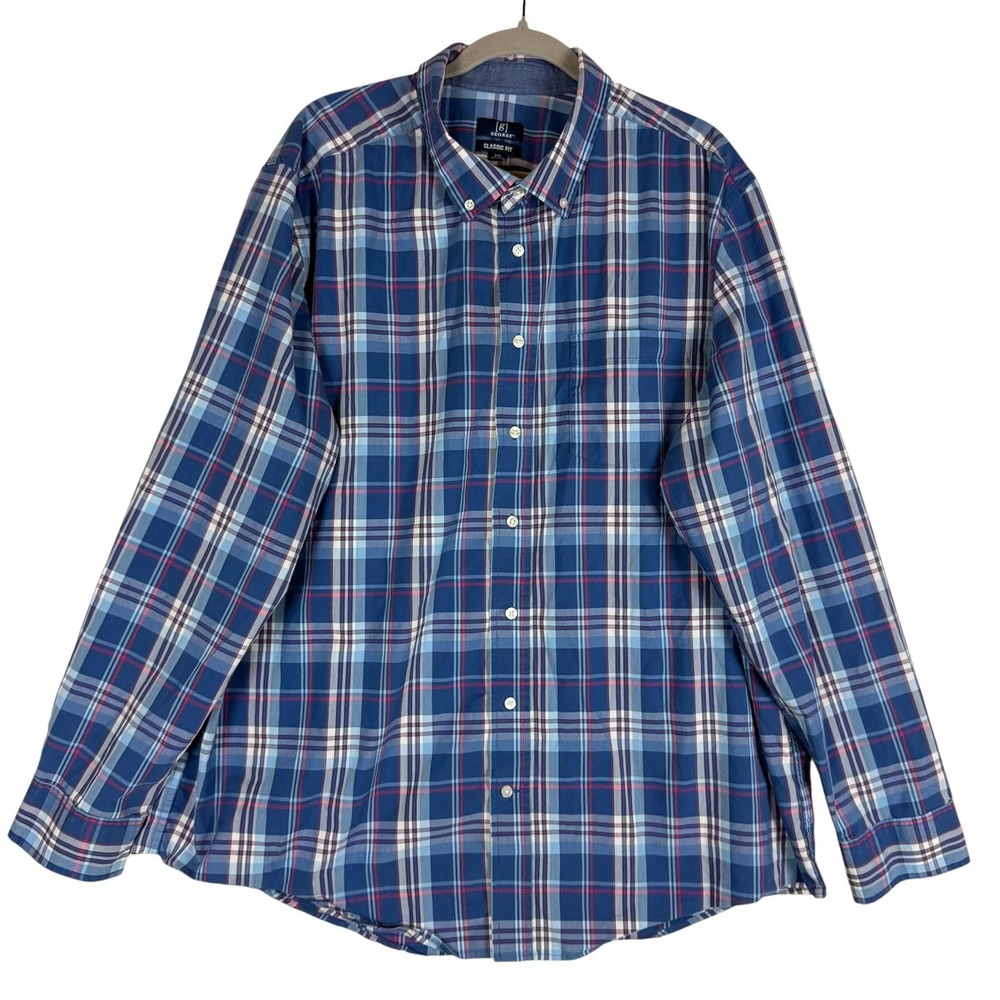 George Shirt Mens 3XL Blue Plaid Long Sleeve Button Down Classic Fit Stretch